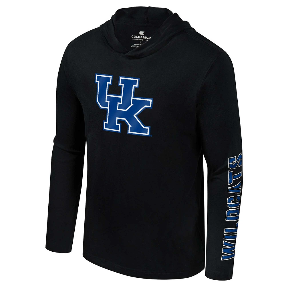 Men's Colosseum Black Kentucky Wildcats Color Pop Active Blend 2-Hit Long Sleeve Hooded T-Shirt