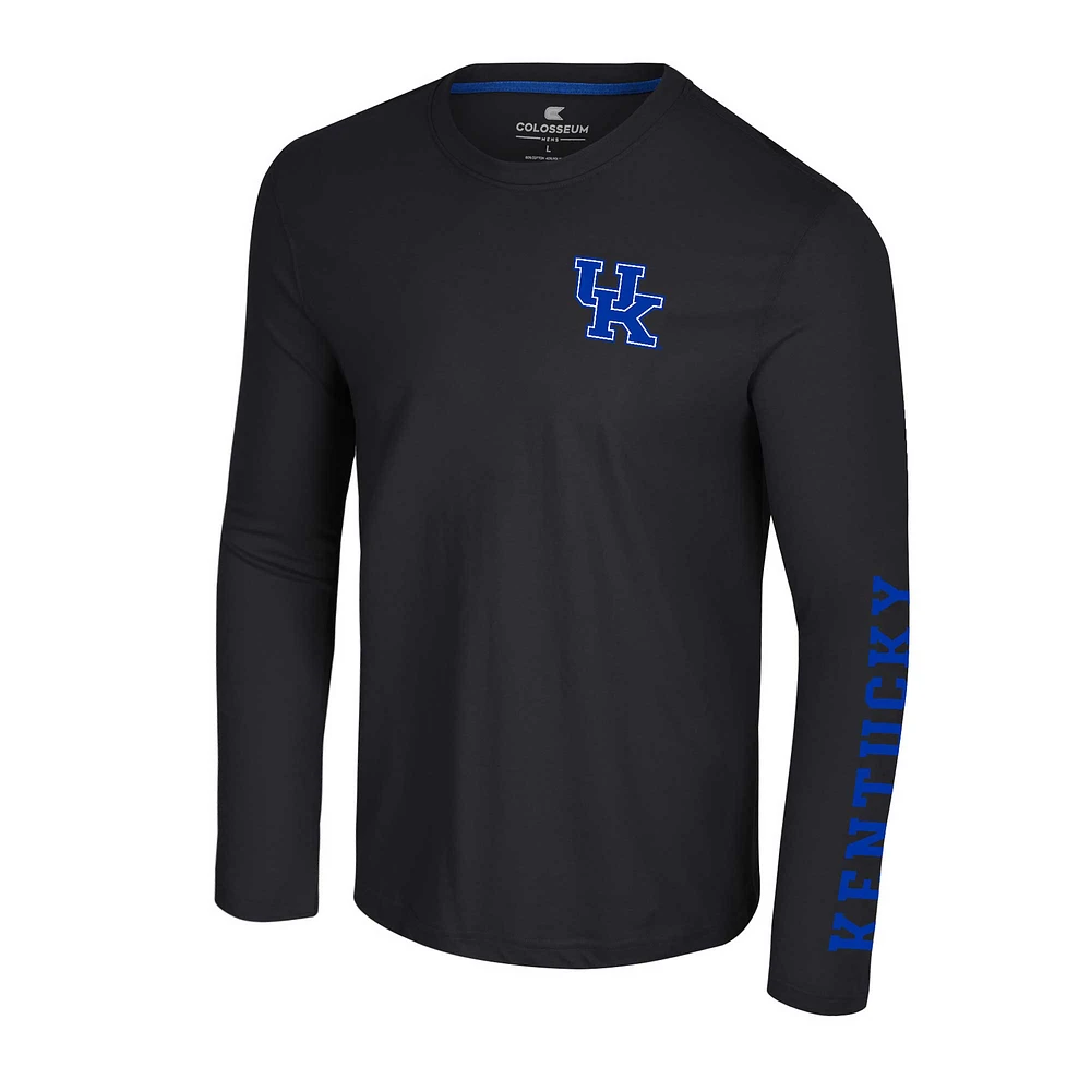 Men's Colosseum Black Kentucky Wildcats Logo Lockup 3-Hit Active Blend Long Sleeve T-Shirt