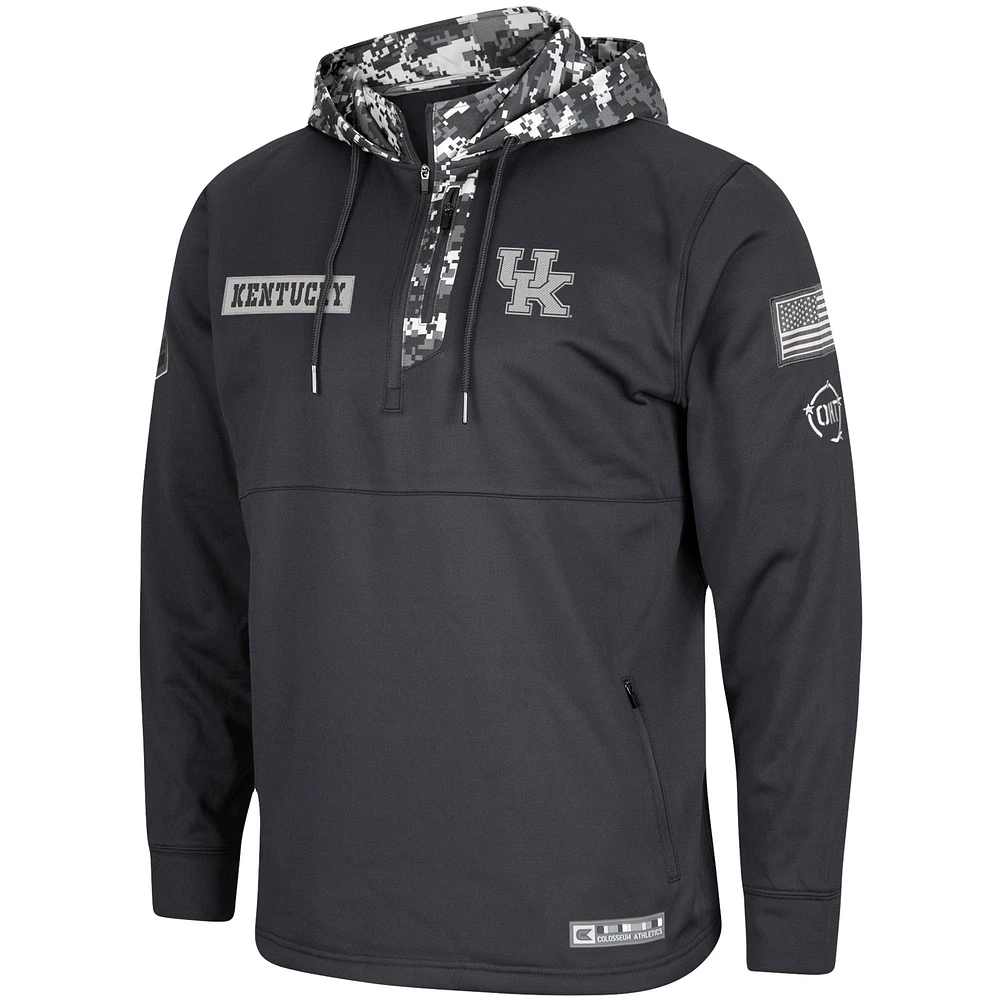 Men's Colosseum Charcoal Kentucky Wildcats OHT Military Appreciation Digi Camo Quarter-Zip Hoodie