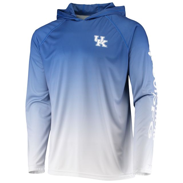 Columbia PFG Royal Kentucky Wildcats Terminal Tackle Omni-Shade UPF 50 Haut à capuchon manches longues pour homme