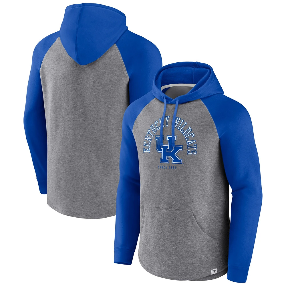 Chandail à capuche Fanatics Royal/Heather Grey Kentucky Wildcats Wrap Up Raglan pour hommes