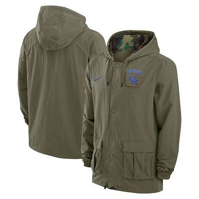 Veste militaire à capuche entièrement pressionnée Nike Olive Kentucky Wildcats 2024 Military Appreciation pour homme