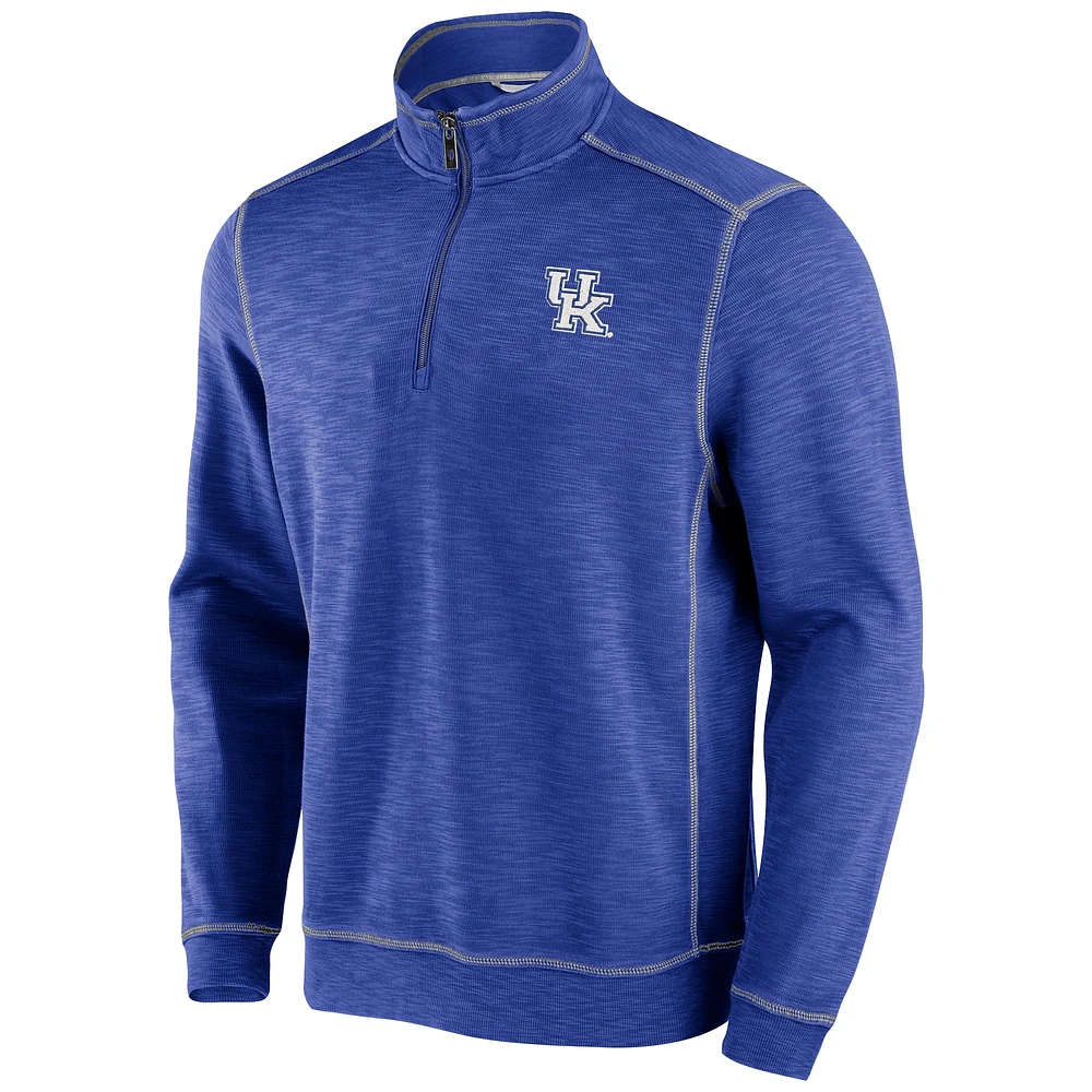 Men's Tommy Bahama Royal Kentucky Wildcats Tobago Bay Half-Zip Tri-Blend Top