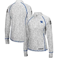 Women's Colosseum White Kentucky Wildcats OHT Military Appreciation Officer Arctic Camo Fitted Lightweight 1/4-Zip Jacket