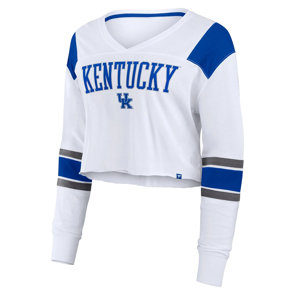 Women's Fanatics White Kentucky Wildcats Training Camp Cropped Long Sleeve V-Neck Fashion Top