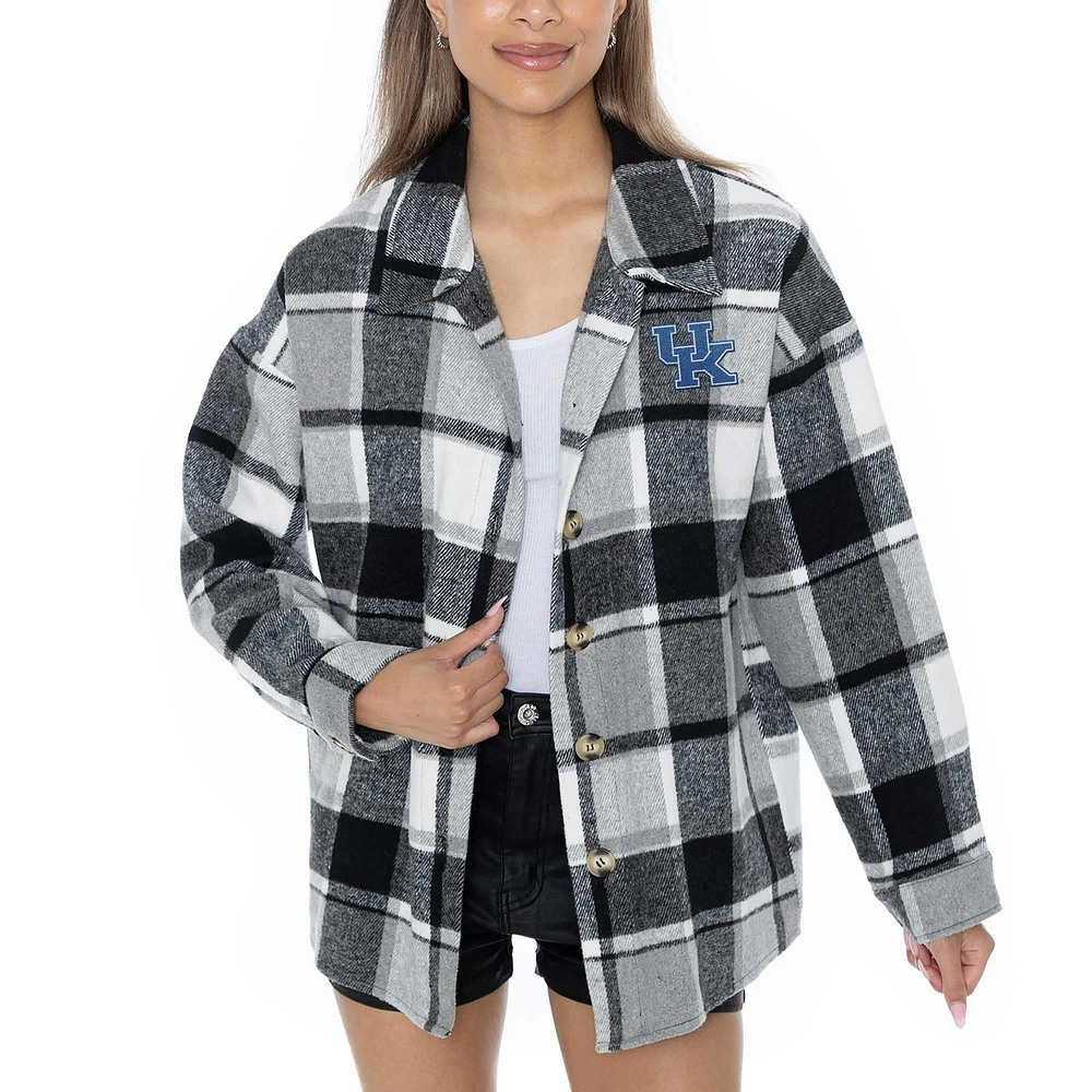 Chemise boutonnée en flanelle grise Gameday Couture pour femme, motif End Zone Game des Kentucky Wildcats