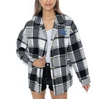 Chemise boutonnée en flanelle grise Gameday Couture pour femme, motif End Zone Game des Kentucky Wildcats