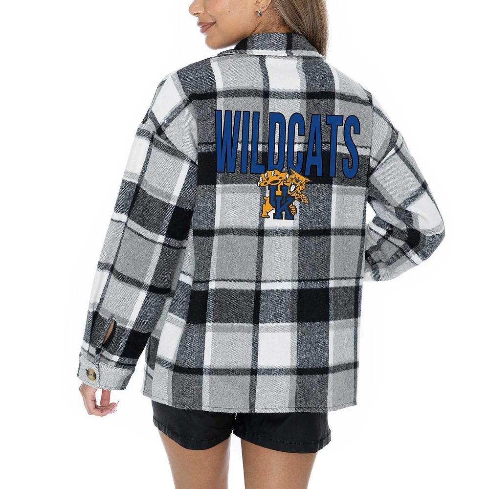 Chemise boutonnée en flanelle grise Gameday Couture pour femme, motif End Zone Game des Kentucky Wildcats