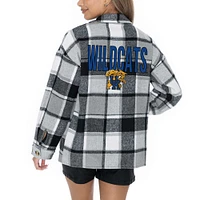 Chemise boutonnée en flanelle grise Gameday Couture pour femme, motif End Zone Game des Kentucky Wildcats