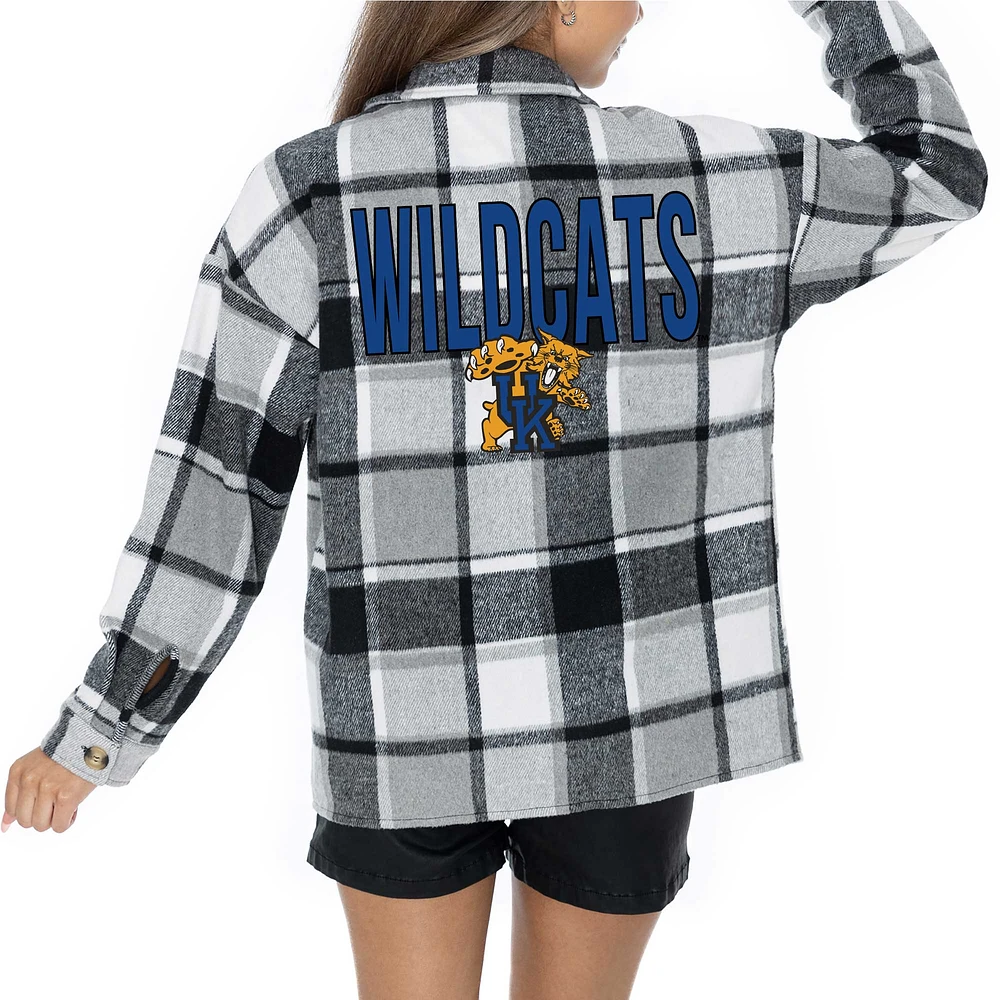 Chemise boutonnée en flanelle grise Gameday Couture pour femme, motif End Zone Game des Kentucky Wildcats
