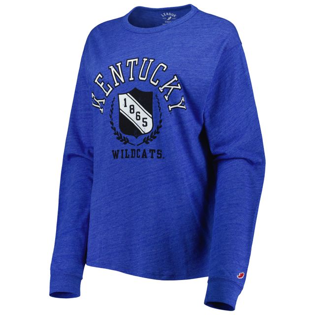 Women's League Collegiate Wear Heathered Royal Kentucky Wildcats Team Seal Victory Falls T-shirt surdimensionné à manches longues en trois mélanges