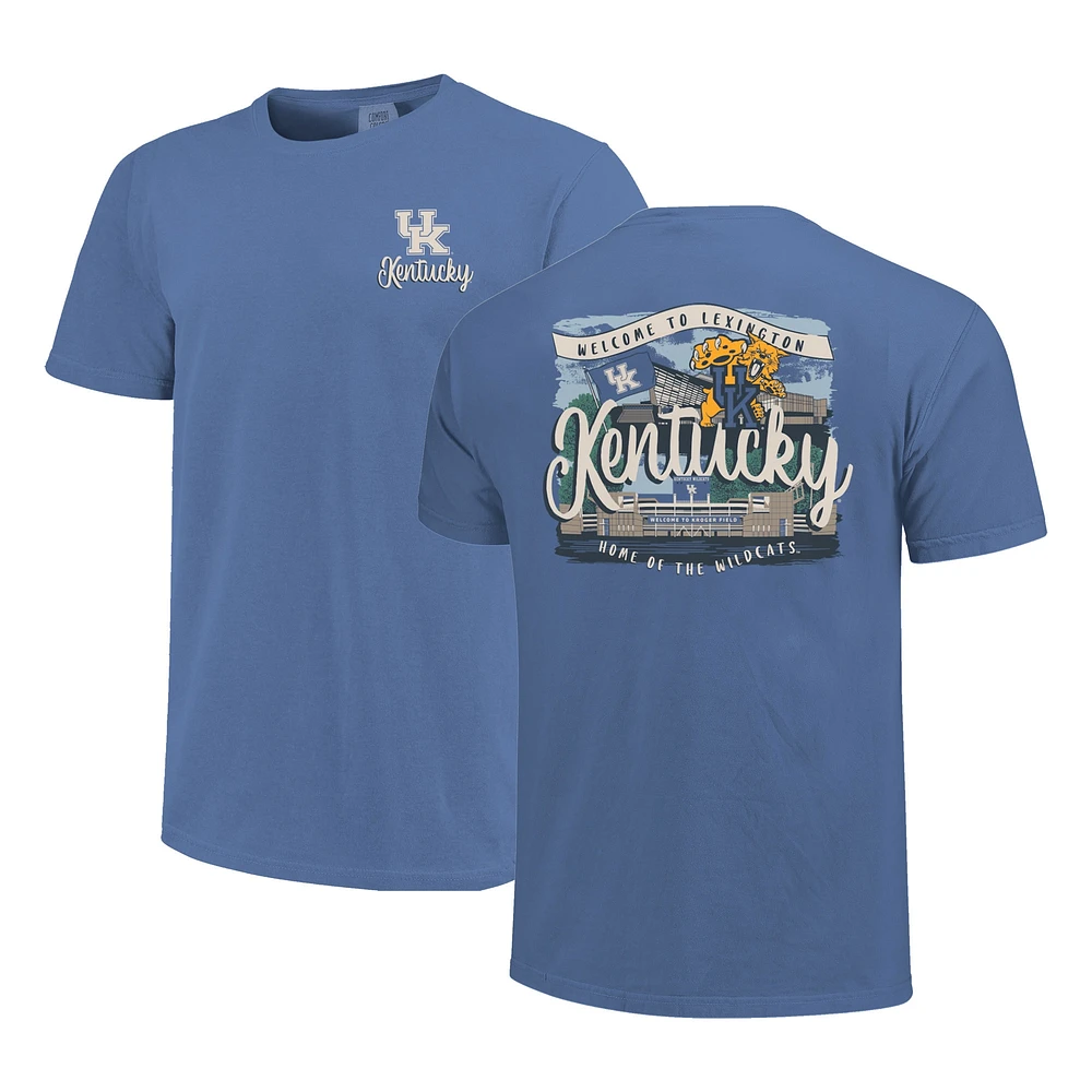 Women's Royal Kentucky Wildcats Comfort Colors Campus Scene Drawing Script T-Shirt
