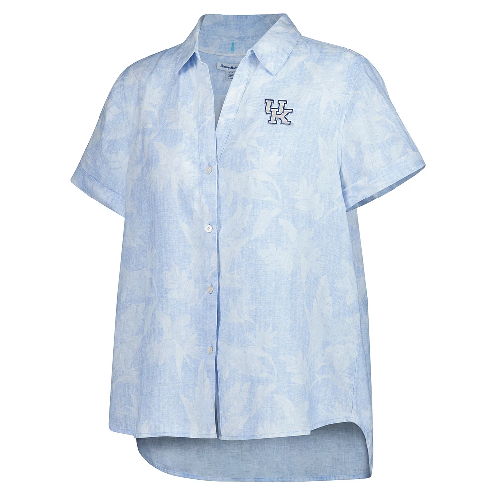 Chemise boutonnée Tommy Bahama pour femmes Kentucky Wildcats Legacy Leaves Camp bleu clair