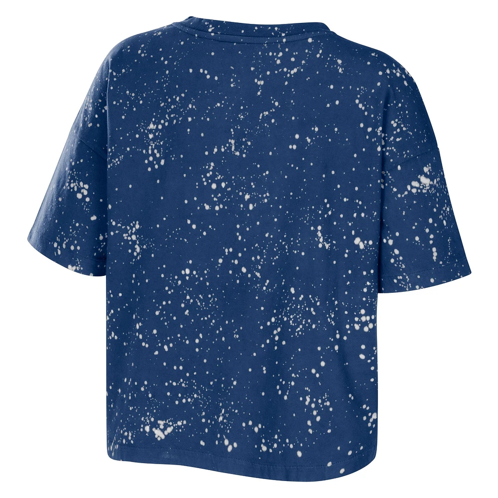 Women's WEAR by Erin Andrews Royal Kentucky Wildcats Bleach Wash Splatter Cropped Notch Neck T-Shirt