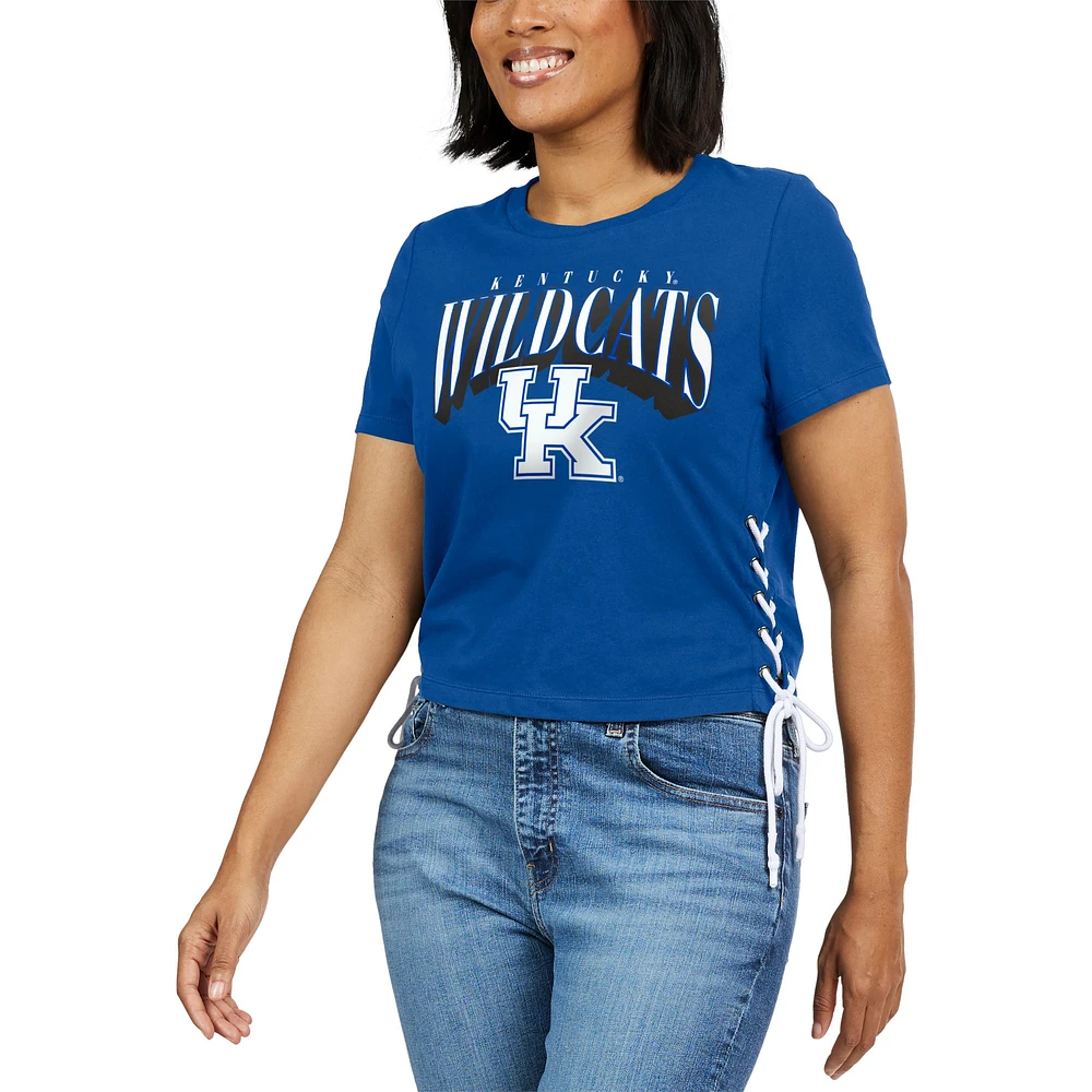 Women's WEAR by Erin Andrews Royal Kentucky Wildcats Side Lace-Up Modest Crop T-Shirt