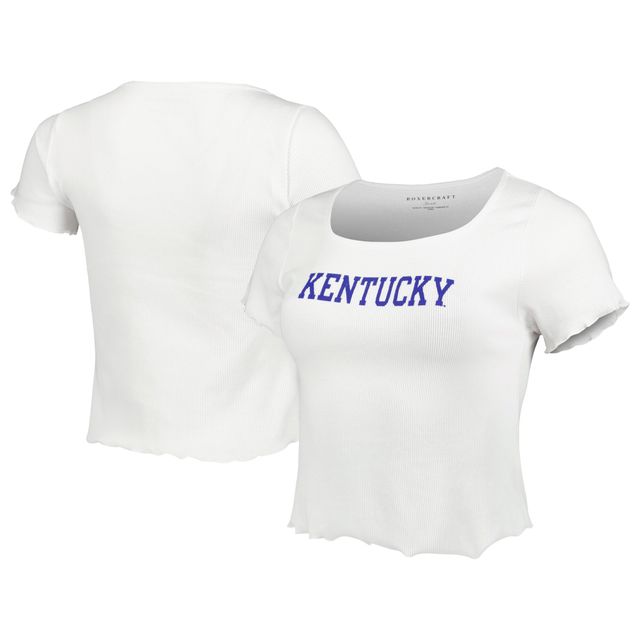 T-shirt blanc côtelé à bords côtelés Kentucky Wildcats pour femme