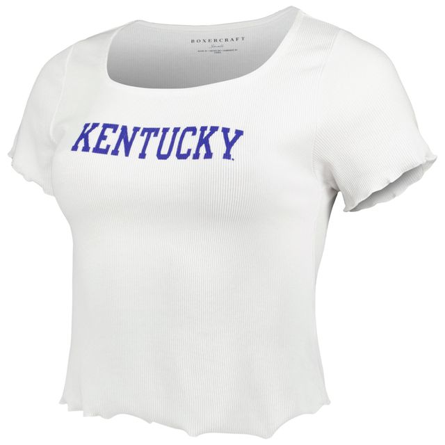 T-shirt blanc côtelé à bords côtelés Kentucky Wildcats pour femme