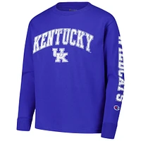 Youth Champion Royal Kentucky Wildcats Distressed Arch Over Logo Long Sleeve T-Shirt