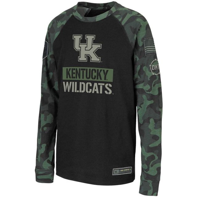 T-shirt à manches longues raglan Colosseum Kentucky Wildcats OHT Military Appreciation pour jeune, noir/camouflage