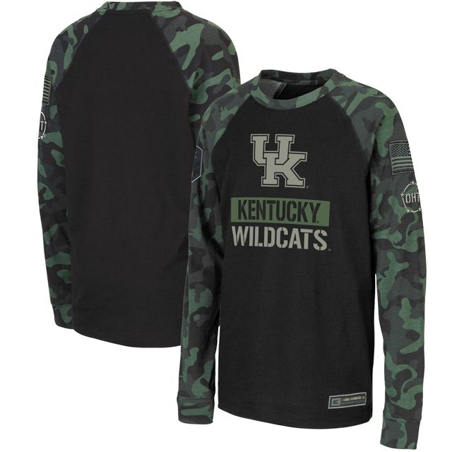 T-shirt à manches longues raglan Colosseum Kentucky Wildcats OHT Military Appreciation pour jeune, noir/camouflage