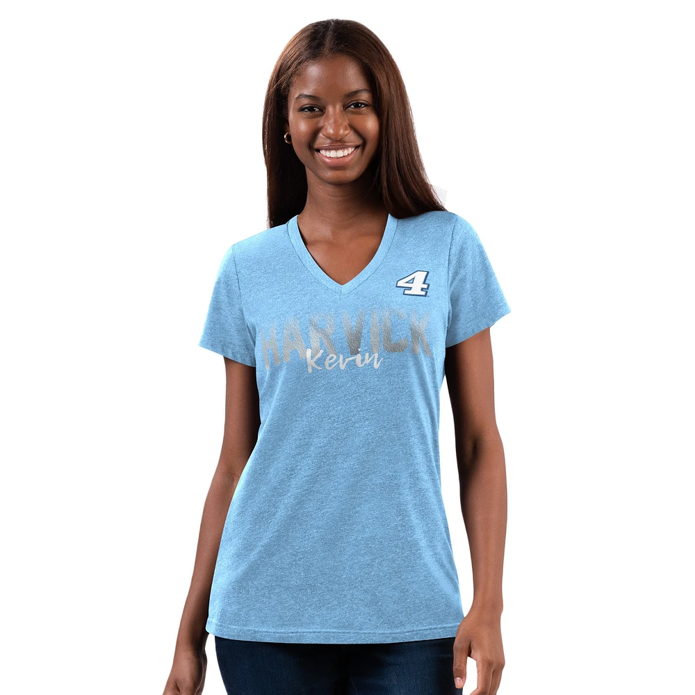 Women's G-III 4Her by Carl Banks Light Blue Kevin Harvick Snap V-Neck T-Shirt
