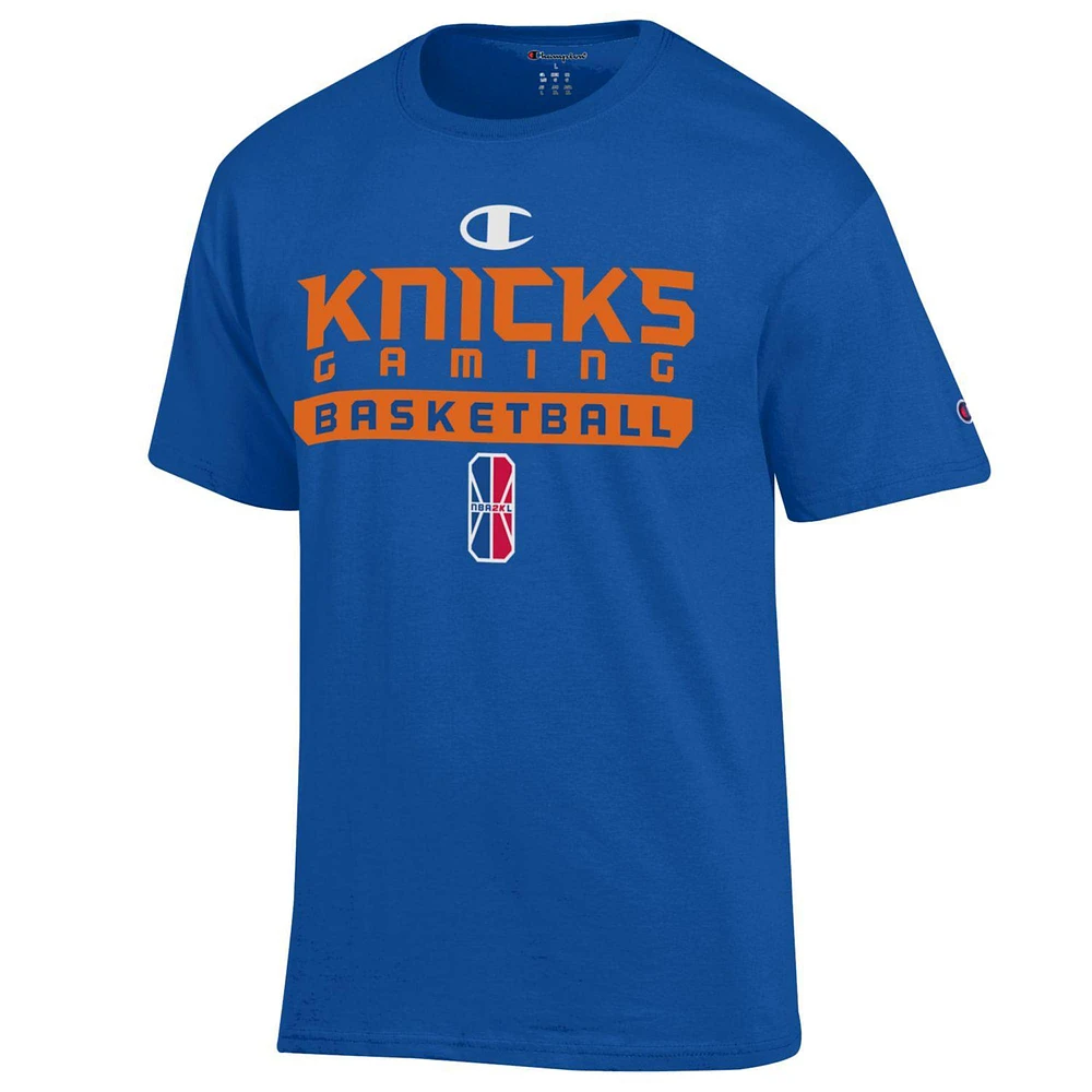 T-shirt unisexe Champion Blue Knicks Gaming On-Court 2K League Authentic Practice