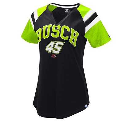 Women's Starter Black/Green Kurt Busch Game On Notch V-Neck T-Shirt