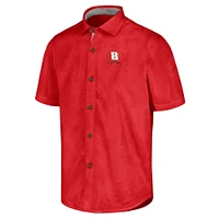 Men's Tommy Bahama Red Kyle Busch Sport Coconut Point Palm Vista IslandZone Button-Up Camp Shirt