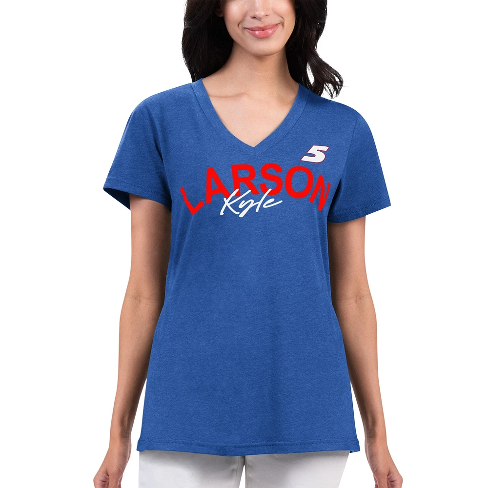 Women's G-III 4Her by Carl Banks Blue Kyle Larson Key Move V-Neck T-Shirt