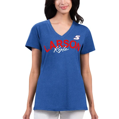 T-shirt bleu à col en V G-III 4Her par Carl Banks pour femmes Kyle Larson Key Move