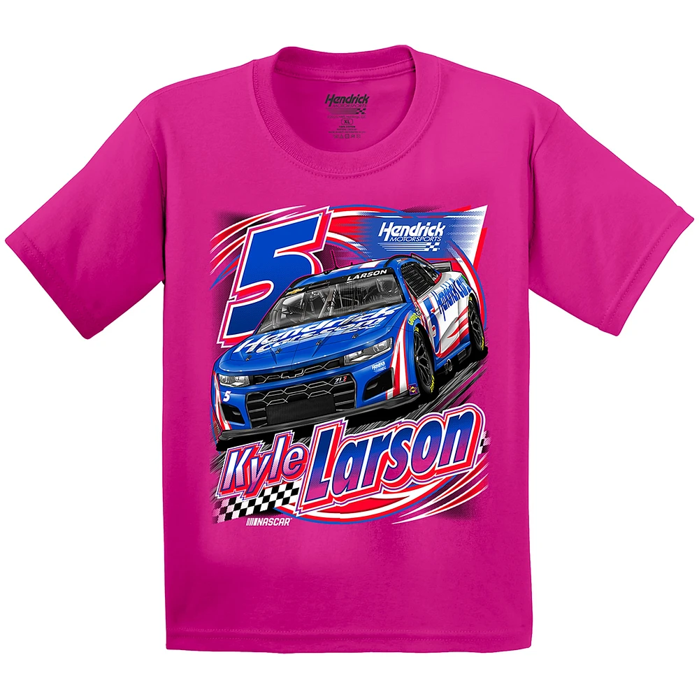 T-shirt rose à l'effigie de la voiture Kyle Larson collection Hendrick Motorsports pour jeunes