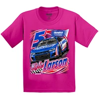T-shirt rose à l'effigie de la voiture Kyle Larson collection Hendrick Motorsports pour jeunes