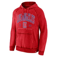 Men's Fanatics Heather Red LA Clippers Foul Trouble Snow Wash Raglan Pullover Hoodie