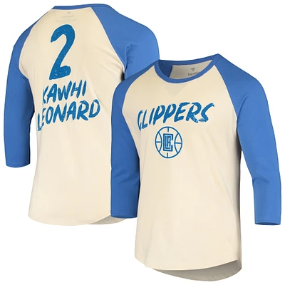 T-shirt à manches 3/4 raglan Fanatics Kawhi Leonard crème/Royal LA Clippers pour hommes