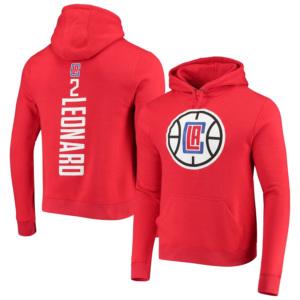 Men's Fanatics Kawhi Leonard Red LA Clippers Playmaker Name & Number Fitted Pullover Hoodie