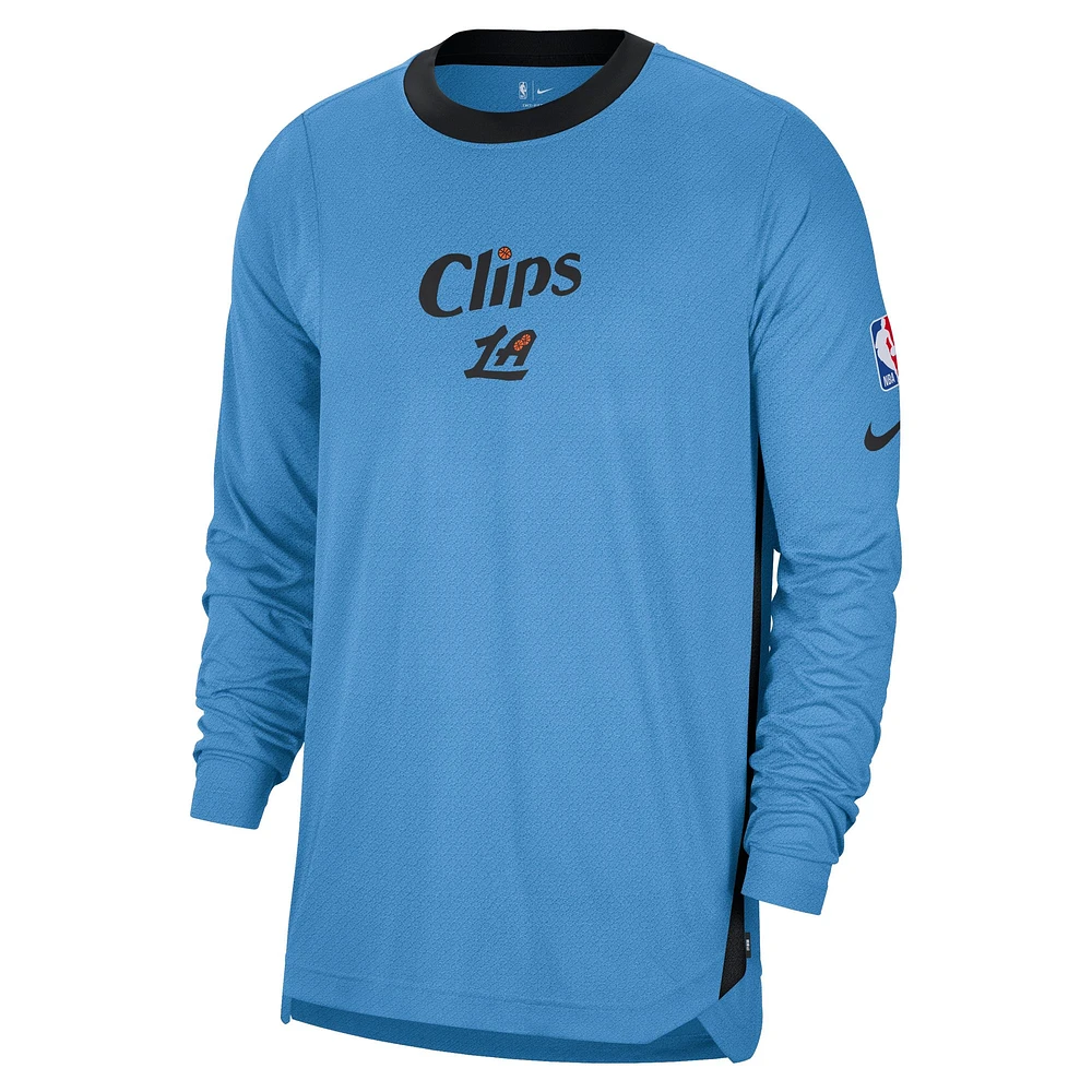 T-shirt de tir à manches longues Nike bleu LA Clippers 2024/25 City Edition Authentic Pregame Performance pour homme