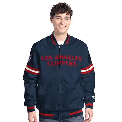 Veste universitaire à boutons-pression LA Clippers Scout pour homme bleu marine/rouge