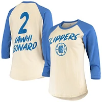 T-shirt à manches 3/4 raglan Fanatics Kawhi Leonard pour femmes, crème LA Clippers