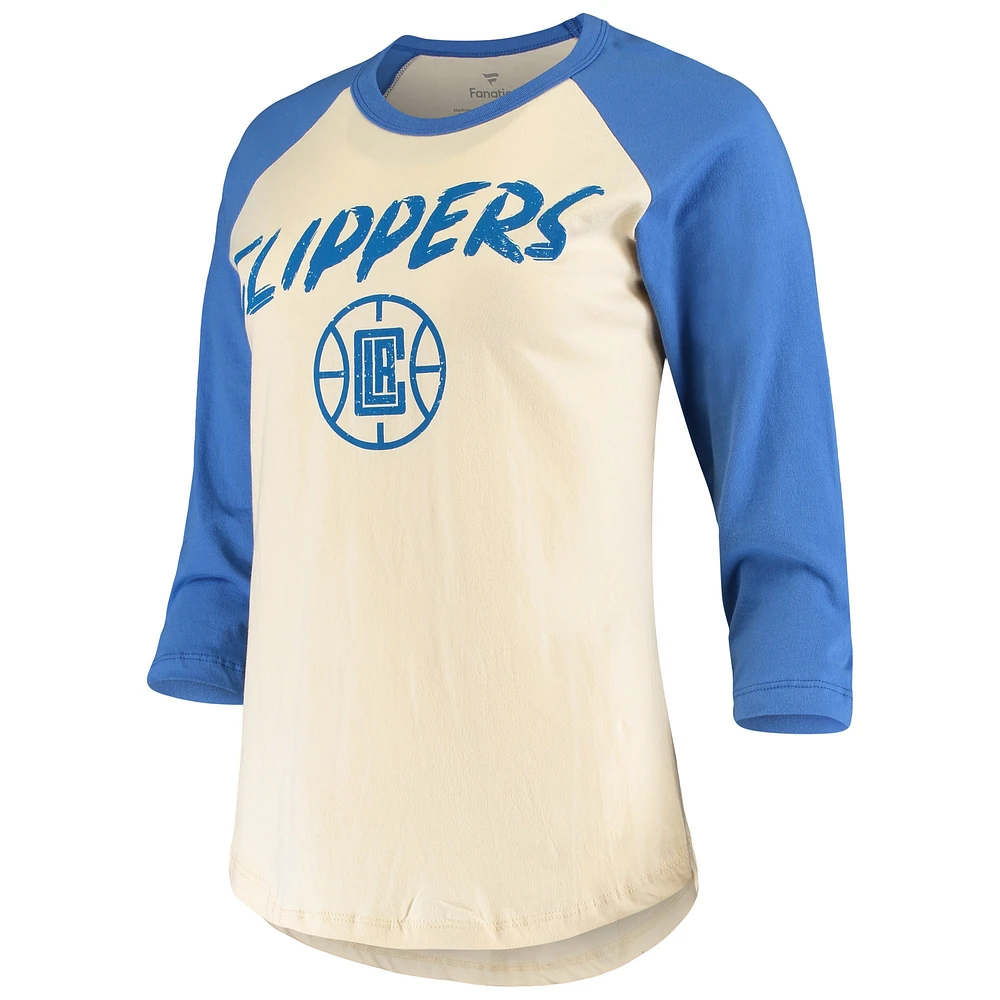 T-shirt à manches 3/4 raglan Fanatics Kawhi Leonard pour femmes, crème LA Clippers