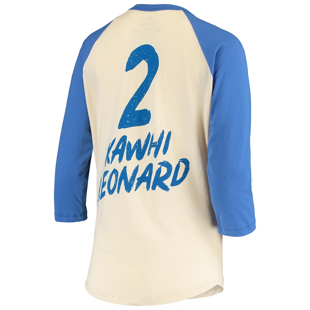 T-shirt à manches 3/4 raglan Fanatics Kawhi Leonard pour femmes, crème LA Clippers