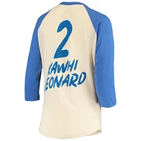 T-shirt à manches 3/4 raglan Fanatics Kawhi Leonard pour femmes, crème LA Clippers
