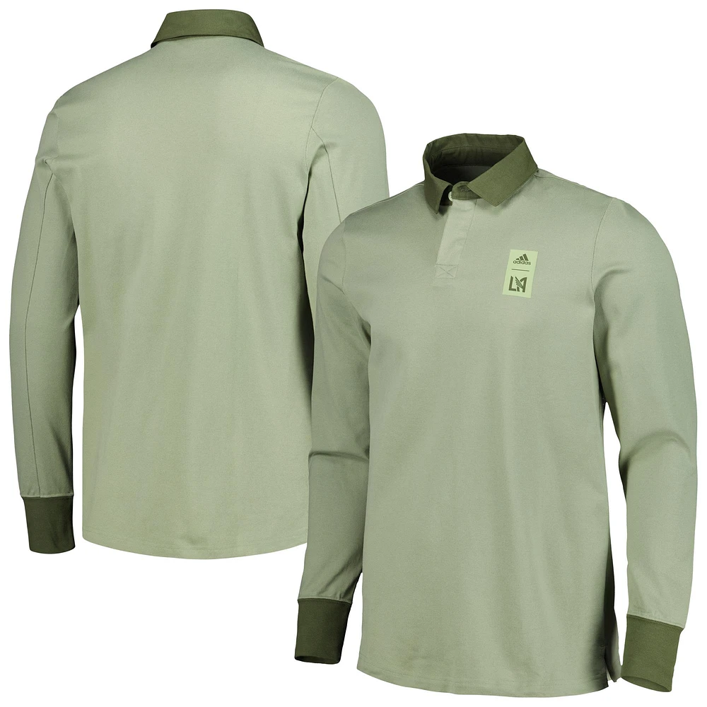 Men's adidas 2023 Player Green LAFC Travel Long Sleeve Polo