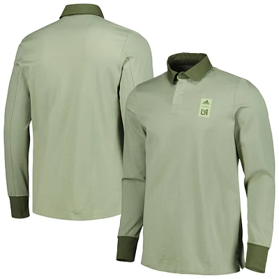 Men's adidas 2023 Player Green LAFC Travel Long Sleeve Polo