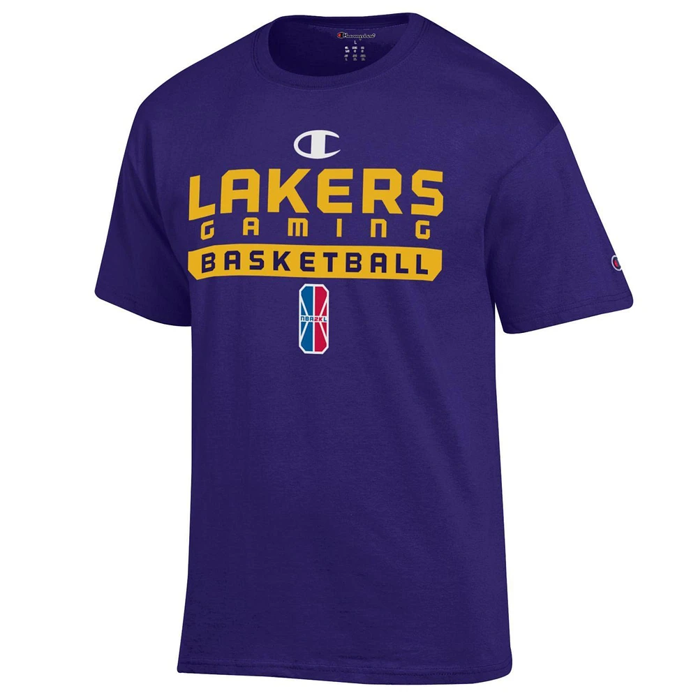 T-shirt unisexe Champion Purple Lakers Gaming On-Court 2K League Authentic Practice