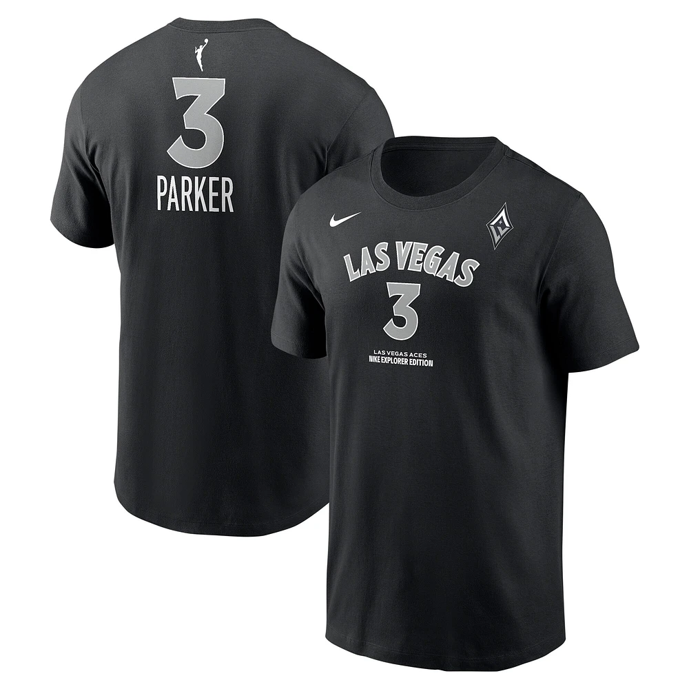 T-shirt unisexe avec nom et numéro Nike Candace Parker, noir, Las Vegas Aces Explorer Edition