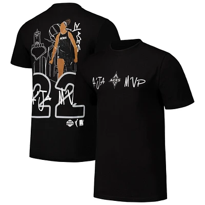 T-shirt unisexe round21 A'ja Wilson, noir, avec illustration du joueur des Aces de Las Vegas