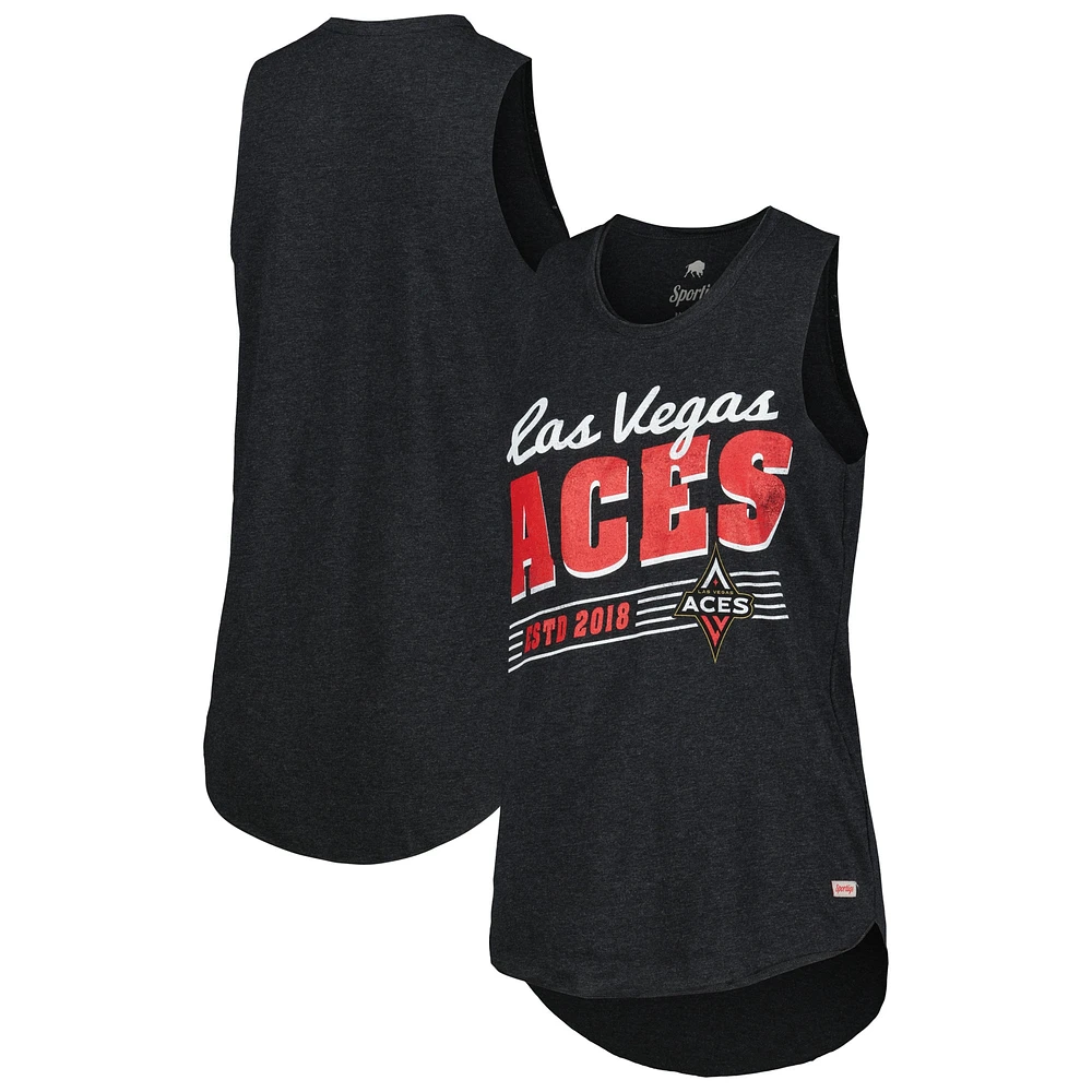 Débardeur Sportiqe Heather Black Las Vegas Aces Janie Tri-Blend à encolure dégagée pour femmes