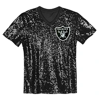Girls Youth Maxx Crosby Black Las Vegas Raiders Sequin V-Neck Fashion Jersey