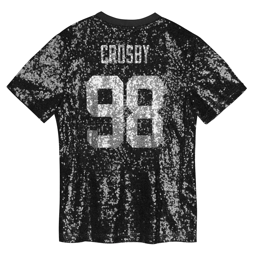 Girls Youth Maxx Crosby Black Las Vegas Raiders Sequin V-Neck Fashion Jersey