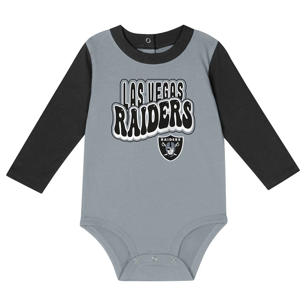 Infant Silver/Black Las Vegas Raiders Double Up Long Sleeve Bodysuit Pant Set